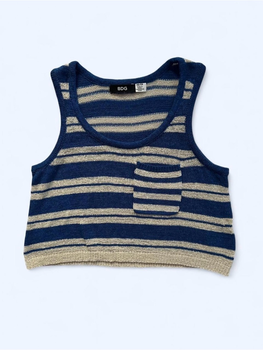 BDG Urban Outfitters Coastal Nautical Striped Knit Crop Tank Top in Blue Size XS